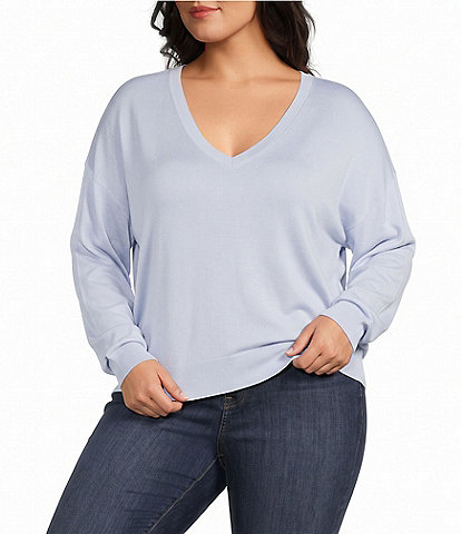 Lauren Ralph Lauren Plus Size Modal Silk Blend V-Neck Long Sleeve Sweater Top