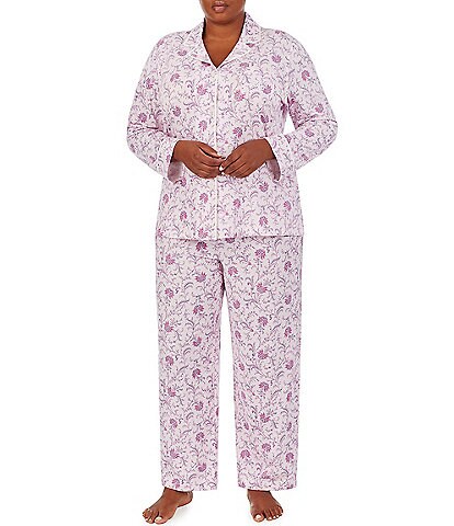 Lauren Ralph Lauren Plus Size Paisley Long Sleeve Notch Collar Long Pant Pajama Set