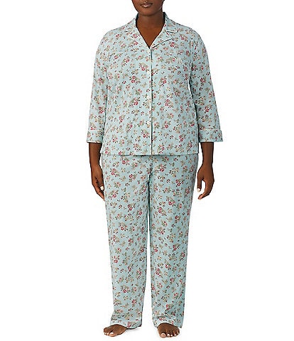 Lauren Ralph Lauren Plus Size 3/4 Sleeve Notch Collar Long Pant Floral Print Pajama Set