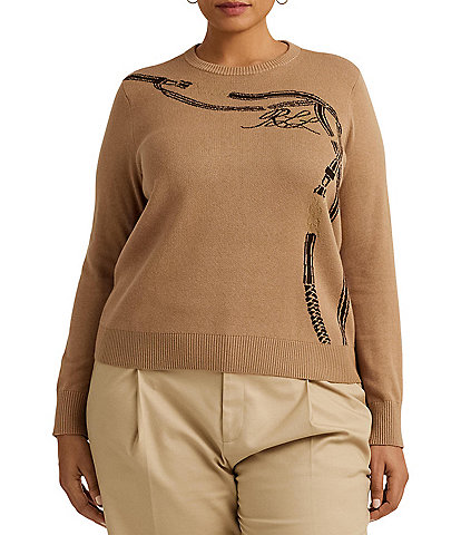 Lauren Ralph Lauren Plus Size Belt Motif Cotton Blend Sweater