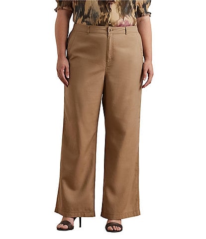 Lauren Ralph Lauren Plus Size Canvas Wide Leg High Rise Pocket Pant