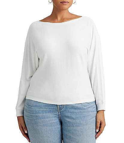Lauren Ralph Lauren Plus Size Cotton Blend Boat Neck Long Sleeve Sweater