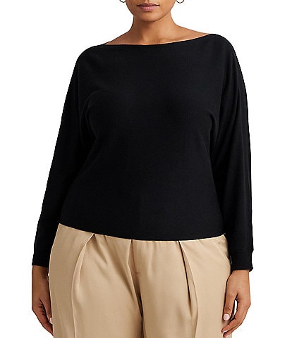 Lauren Ralph Lauren Plus Size Cotton Blend Boat Neck Long Sleeve Sweater