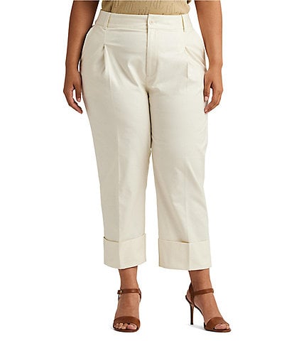 Lauren Ralph Lauren Plus Size Pleated Linen-Blend Twill Cropped Wide-Leg Pants, Womens, 18W, Pink Opal