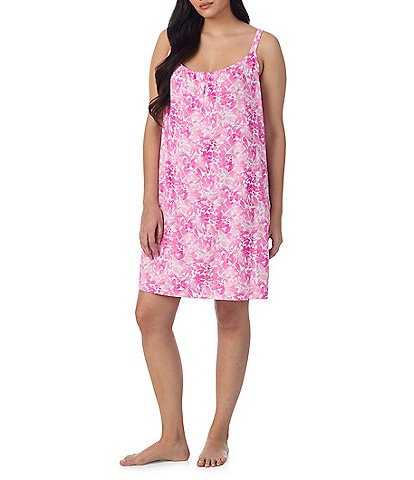 Lauren Ralph Lauren Plus Size Double Strap Button Neck Jersey Knit Nightgown