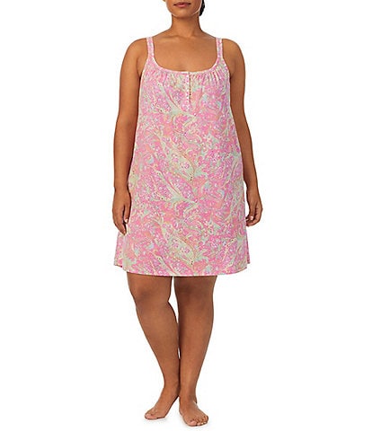 Lauren Ralph Lauren Plus Size Double Strap Knit Paisley Print Nightgown