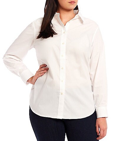 Lauren Ralph Lauren Plus Size Easy Care Point Collar Long Sleeve Button Front Shirt