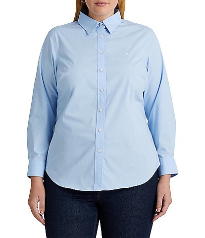 Lauren Ralph Lauren Plus Size Easy Care Point Collar Long Sleeve Button Front Shirt
