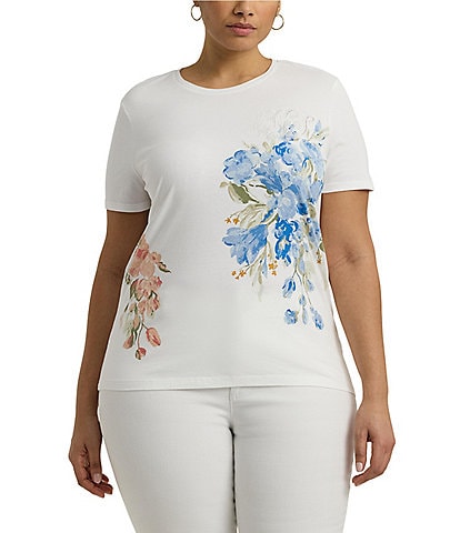 Lauren Ralph Lauren Plus Size Floral Eyelet Embroidered Tee Shirt