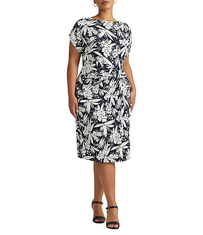 Lauren Ralph Lauren Plus Size Floral Print Cap Sleeve Twist Front Dress