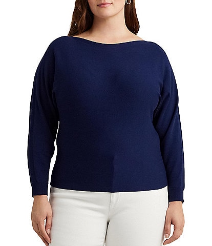 Lauren Ralph Lauren Plus Size Leniroza Long Dolman Sleeve Boat Neck Sweater