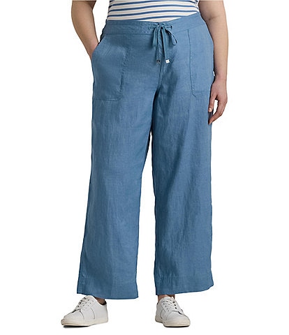 Lauren Ralph Lauren Plus Size Linen Wide-Leg Pull-On Pants