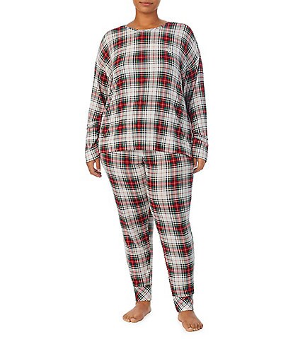 Lauren Ralph Lauren Plus Size Long Sleeve Crew Neck Jogger Pant Plaid Pajama Set