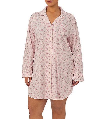 Lauren Ralph Lauren Plus Size Long Sleeve Floral Knit Nightshirt