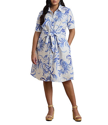 Lauren Ralph Lauren Plus Size Paisley Tie-Front Linen Shirtdress