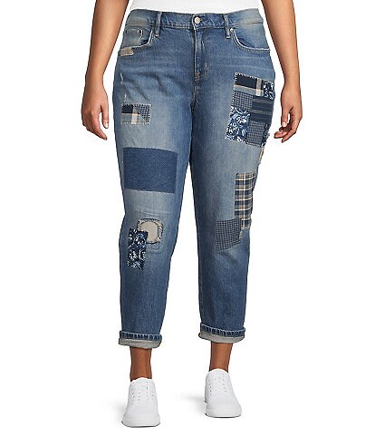 Lauren Ralph Lauren Plus Size Patchwork Relaxed Tapered Leg Mid Rise Jeans