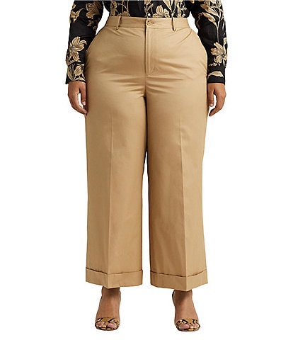 Lauren Ralph Lauren Plus Size Pleated Cotton Twill Cropped Wide Leg Pant