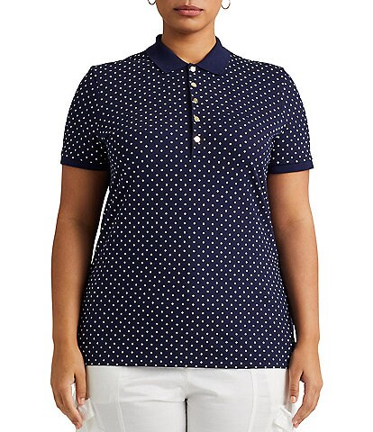 Lauren Ralph Lauren Plus Size Polka Dot Print Pique Polo Shirt