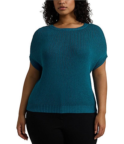 Lauren Ralph Lauren Plus Size Rib-Knit Short Sleeve Sweater Top