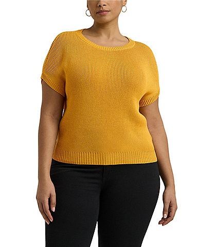 Lauren Ralph Lauren Plus Size Rib-Knit Short Sleeve Sweater Top