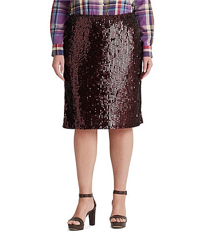 Lauren Ralph Lauren Plus Size Sequined Tulle Pencil Skirt