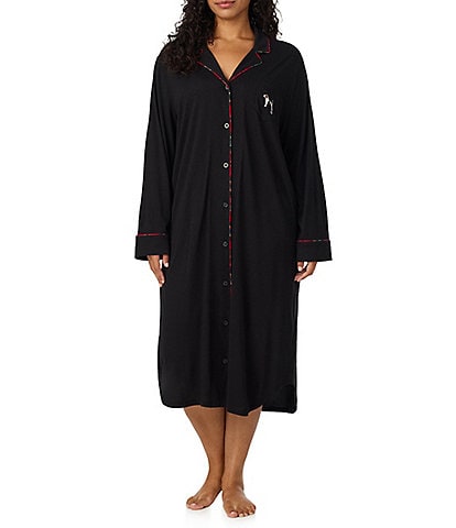 Lauren Ralph Lauren Plus Size Solid Long Sleeve Notch Collar Jersey Knit Sleepshirt