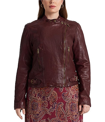 Lauren Ralph Lauren Plus Size Tumbled Leather Moto Jacket