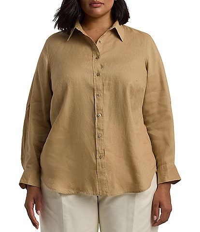 Lauren Ralph Lauren Plus Size Woven Point Collar Long Roll-Tab Sleeve Button-Front Shirt