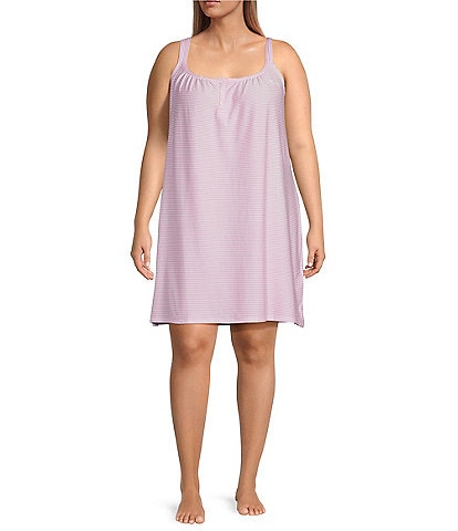 Lauren Ralph Lauren Plus Striped Print Short Cotton Nightgown