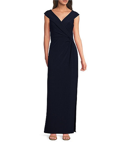 Lauren Ralph Lauren Portrait Collar Cap Sleeve Crepe Sheath Gown