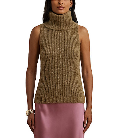 Lauren Ralph Lauren Sleeveless Wool Blend Slim Fit Turtleneck Sweater