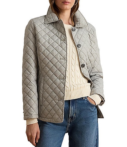 Lauren Ralph Lauren Printed Point Collar Button Front Quilted Jacket