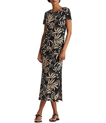 Lauren Ralph Lauren Printed Short Sleeve Jersey Sheath Midi Dress