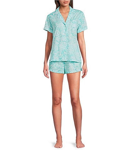 Lauren Ralph Lauren Printed Short Sleeve Notch Collar Woven Boxer Pajama Set