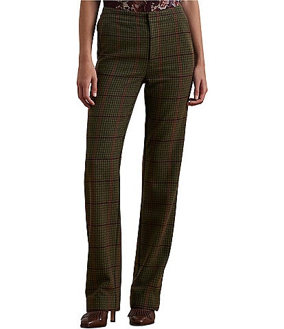 Lauren Ralph Lauren Quartilla Checked Twill Straight Leg High Rise Pants