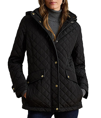 Lauren Ralph Lauren Quilted Hooded Zip Front Jacket