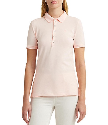 Lauren Ralph Lauren Ribbed Point Collar Short Sleeve Polo Shirt