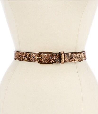 Lauren Ralph Lauren Rounded Buckle Python Embossed Skinny Leather Belt