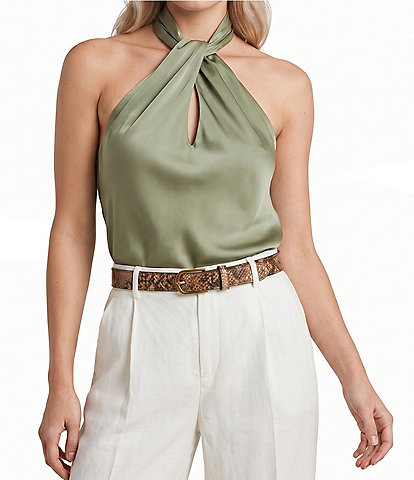 Lauren Ralph Lauren Rounded Buckle Python Embossed Skinny Leather Belt
