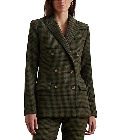 Lauren Ralph Lauren Ryen Double-Breasted Peak Lapel Pocket Checked Blazer