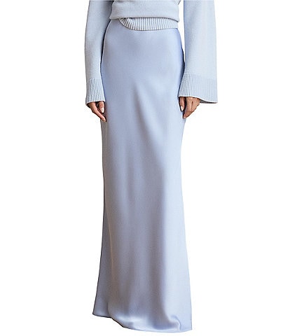 Lauren Ralph Lauren Satin Charmeuse Maxi Length Pull On A-Line Coordinating Skirt