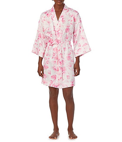 Lauren Ralph Lauren Satin Floral 3/4 Sleeve Coordinating Wrap Robe