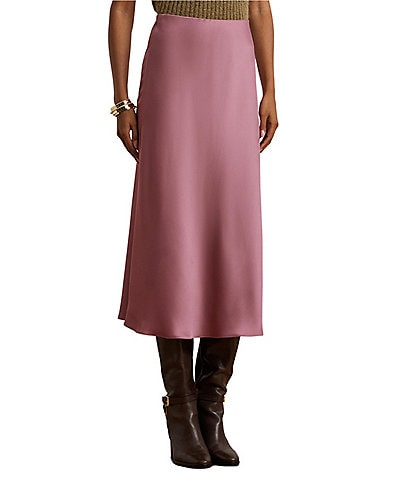 Lauren Ralph Lauren Sharae Satin A-Line Midi Skirt