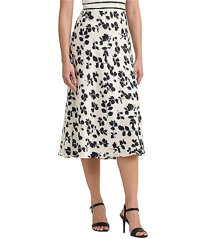 Lauren Ralph Lauren Sharae Satin Charmeuse Printed A-Line Midi Skirt
