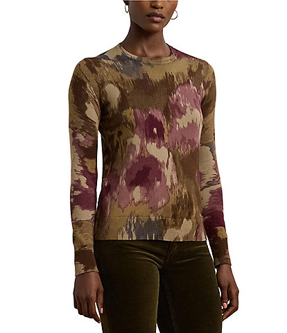 Lauren Ralph Lauren Shavonne Body Floral Print Skimming Crew Neck Long Sleeve Ribbed Sweater