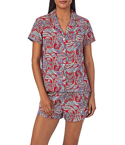 Lauren Ralph Lauren Short Sleeve Notch Collar Woven Paisley Shorty Pajama Set