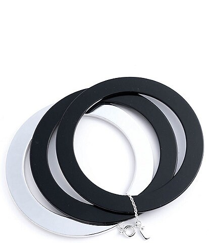 Lauren Ralph Lauren Silver Tone And Black Bangle Bracelet Set