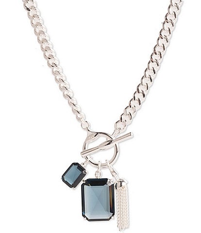 Lauren Ralph Lauren Silver Tone Blue Stone Short Pendant Necklace
