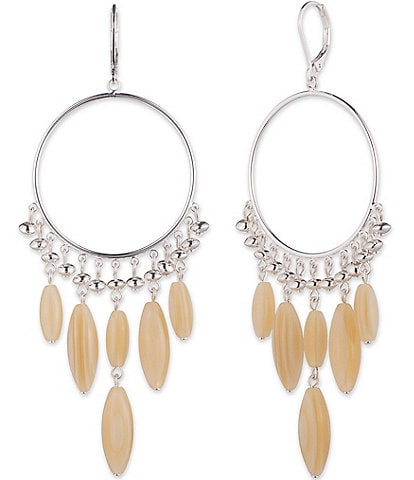 Lauren Ralph Lauren Silver Tone Cream Beaded Chandelier Earrings