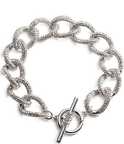 Lauren Ralph Lauren Silver Tone Crystal Pave Curb Link Flex Line Bracelet